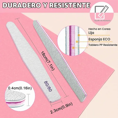 Vista 2 de Grano 80/80, 12 limas de uñas para tableros de gel de extensión de uñas de polietileno, para uñas acrílicas, gruesas para uñas postizas
