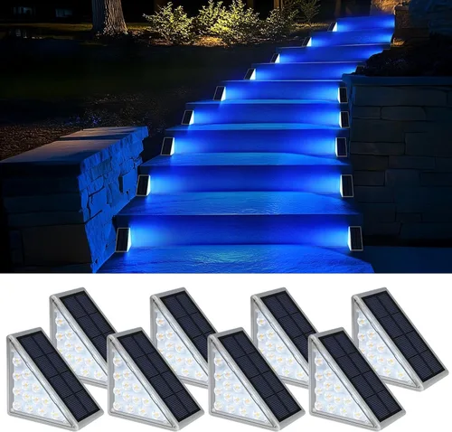 Vista 12 de AUDLES Luces LED Solares para Escalones Impermeables Luces de Escalera para Exteriores, Luz Solar de Cubierta Blanca Cálida IP67 Luces de Decoración