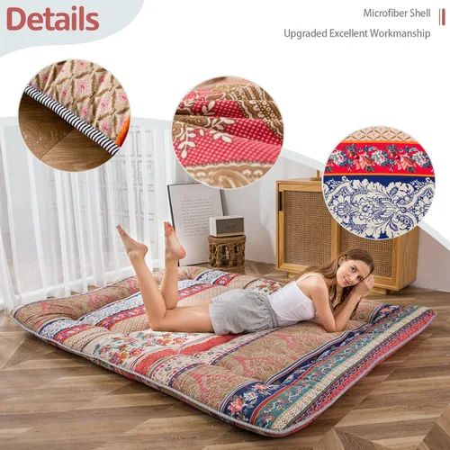 Vista 181 de Colchón futón japonés de piso gris constelación, de piso tatami, portátil, para acampar, para niños, sofá cama plegable enrollable con protector