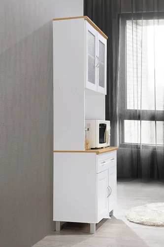 Vista 6 de HODEDAH IMPORT - Armario de cocina alto con espacio cerrado superior e inferior, 1 cajón, gran espacio abierto para microondas en color blanco
