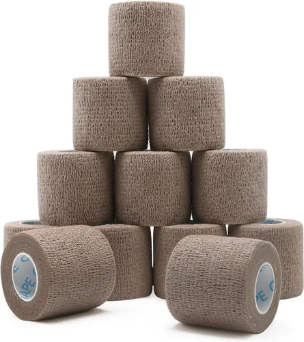 Vista 14 de OK TAPE 12 rollos de vendaje autoadhesivo, cinta elástica atlética, cinta adhesiva autoadhesiva, envoltura veterinaria, envoltura médica para Beige