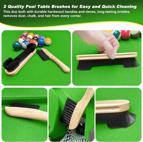 Vista 5 de Kit de accesorios para mesa de billar: juego de 10 piezas con 2 cepillos de mesa de billar, 2 paños de pulido de virola, 2 polacos de taco y paños