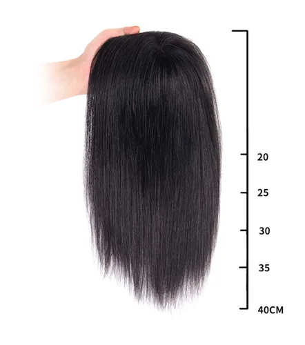 Vista 2 de Peluca de cabello humano con corona atada a mano, peluca con clip con flequillo para cabello fino, 8 pulgadas, marrón oscuro