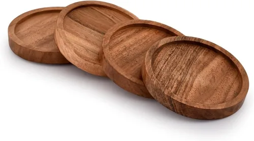 Vista 4 de Kaizen Casa Posavasos de madera para bebidas, juego de posavasos de madera de acacia natural para vasos de bebida, protección de mesa para cualquier