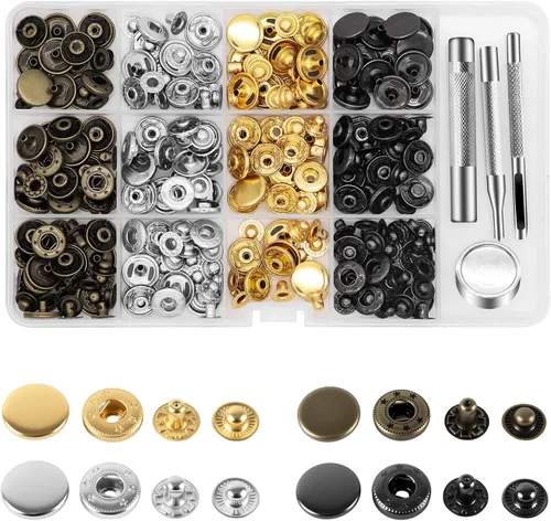 Vista 9 de Alritz 120 Set de cierres de broche de cuero, botones de metal de 12.5mm con 4 herramientas de ajuste, 6 colores de broches de cuero para ropa