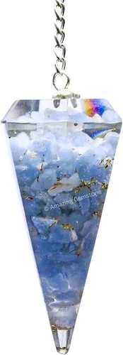 Vista 17 de Péndulos de cristal de orgón de amazonita de Amazing Gemstone para adivinación y radiestesia, péndulo de cristal con verdadero movimiento