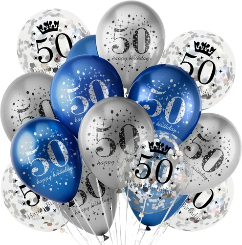 Vista 26 de 18 Piezas Globos de Decoraciones de Feliz Cumpleaños Azul Marino Plateado Globos de 100 Cumpleaños Decoración Feliz 100 Cumpleaños Confeti Globos