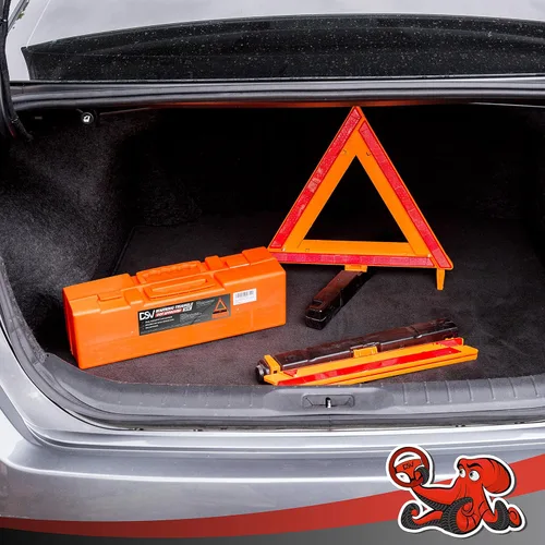 Vista 4 de DSV Standard Triángulos de advertencia, triángulos de seguridad aprobados por DOT, plástico, paquete de 3, triángulos reflectantes con base pesada