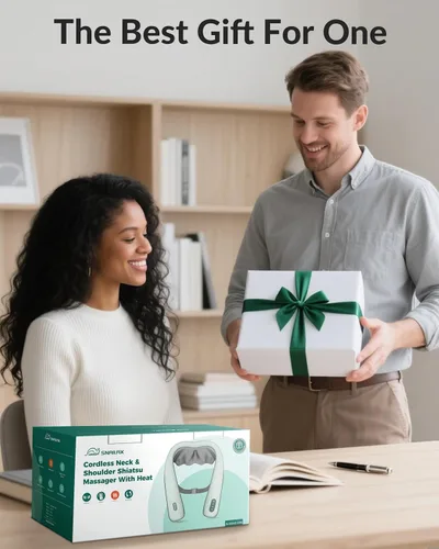 Vista 8 de Snailax Masajeador de cuello inalámbrico con calor, masajeador Shiatsu para aliviar el dolor de tejido profundo, almohada masajeadora de espalda 4D