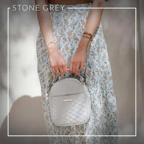 Vista 6 de Luli Bebe Monaco - Bolsa de almuerzo aislada para mujer, con correa para el hombro, para comida y aperitivos, Gris Stone, pequeño, Ajustable, clásico