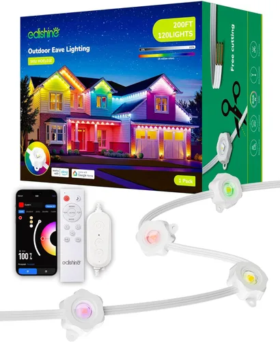 Vista 13 de EDISHINE Luces permanentes para exteriores de 60 pies, 40 luces LED de alero con aplicación/control remoto, luz RGBW inteligente, 50 modos de escena