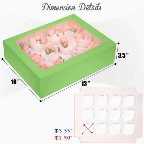 Vista 7 de Bakepacker 12 recipientes para cupcakes, 10 paquetes de cajas para cupcakes de aguacate, 12 cajas para cupcakes con ventana de 13 x 10 x 3.5