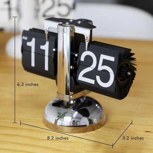 Vista 4 de Reloj de Escritorio Abatible, Reloj de Mesa Retro Vintage con Giro Automático, Reloj Mecánico de Números Grandes con Batería, Operado por Engranaje