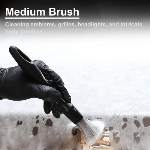 Vista 5 de Juego de 4 cepillos para detalles de automóvil para limpieza interior o exterior, cepillos de detalles de cerdas de jabalí, suministros de limpieza