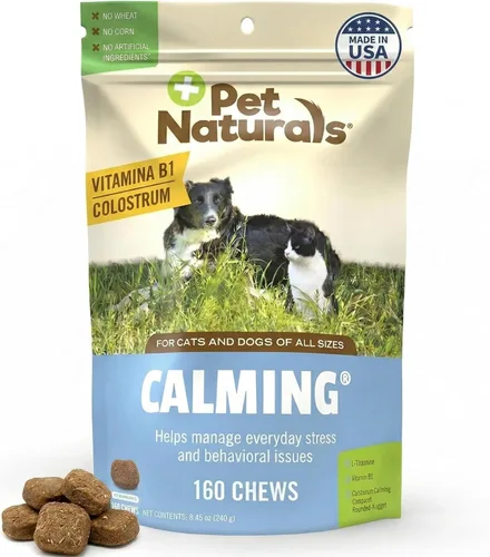 Pet Naturals of Vermont - Calming, suplemento calmante de apoyo del comportamiento para perros y gatos, 160 bocadillos masticables