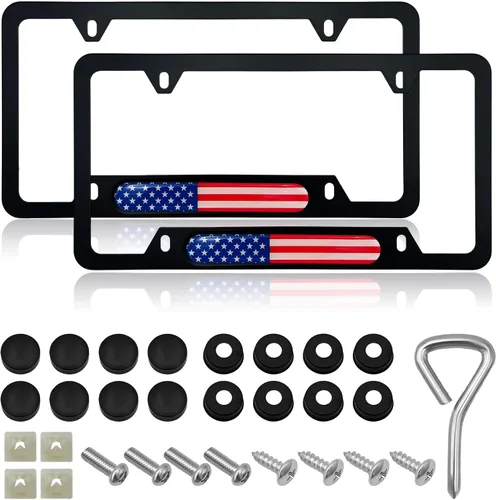 Vista 10 de Marco de Matrícula de Bandera, Cubierta de Placa de Auto de Acero Inoxidable Patriótica de Bandera Estadounidense, Soporte de Matrícula de Vehículo