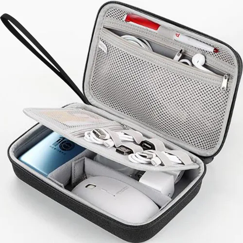 Vista 3 de Organizador electrónico duro Estuche de viaje Accesorios electrónicos Bolsa organizadora Bolsa de doble capa Caja a prueba de golpes para MacBook