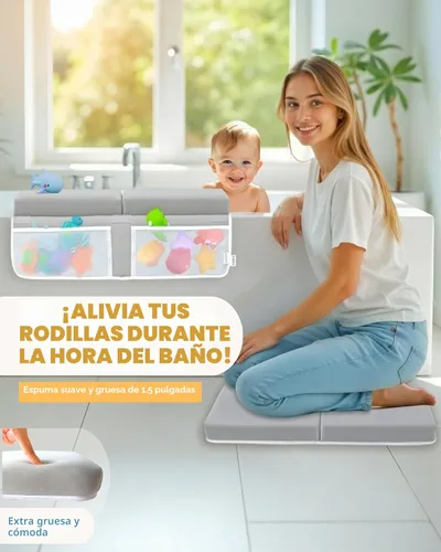 Vista 2 de Cómodo juego de rodilleras y coderas de baño para bebé, almohadilla gruesa de espuma viscoelástica con soporte para el codo, cojín de bañera