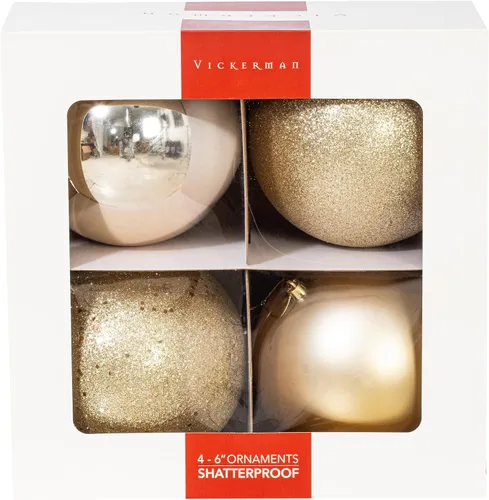 Vista 8 de Vickerman Adorno de bola de oro antiguo de 6 pulgadas con 4 acabados, 4 por caja