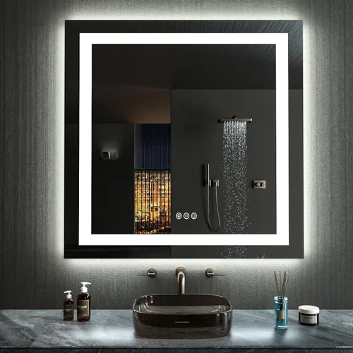 Vista 39 de LOAAO Espejo de baño LED RGB de 60 x 28 pulgadas con luces, grande, antiniebla, espejo de tocador de baño iluminado regulable, múltiples modos