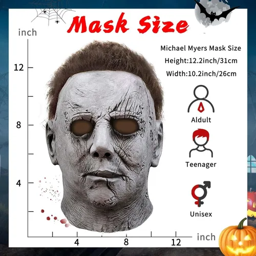 Vista 5 de Horror Movie Killer Mask Scary Halloween Mask Full Head Cosplay Masquerade Headgear Costume Props for Adults