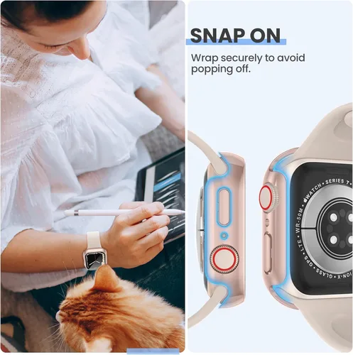 Vista 6 de Tensea [Paquete de 6] Funda protectora de pantalla para Apple Watch Series 8 y 7 de 1.772 pulgadas, accesorios para iWatch de policarbonato duro