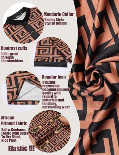 Vista 3 de Camisa de manga corta con estampado tradicional africano para hombre, camisas de lujo impresas Dashiki para hombres