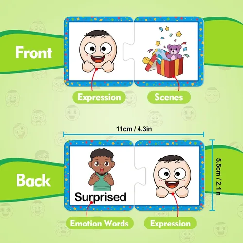 Vista 4 de Kasfalci Tarjetas de rompecabezas de sentimientos y emociones, juguetes de tabla de sentimientos para niños, actividades de aprendizaje