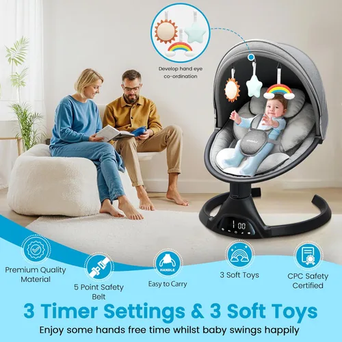 Vista 3 de Lulabelle Columpios de bebé para bebés, columpio infantil 3 en 1, 5 velocidades de balanceo, 10 canciones de cuna preestablecidas y Bluetooth