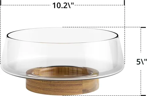 Vista 2 de KITEISCAT Juego de ensaladeras de vidrio extra grandes, cuencos de ensalada para fiestas con base de madera de acacia y utensilios para servir