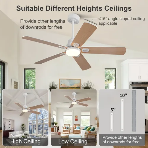 Vista 4 de Ventiladores de techo blancos de 42 pulgadas para exteriores con luces y control remoto, ventiladores de techo regulables de 5 aspas para patios