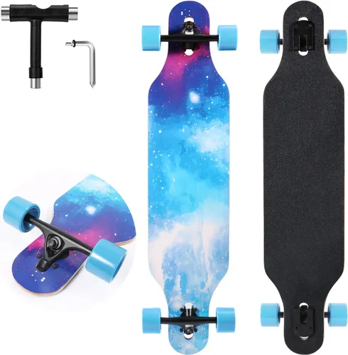 Vista 10 de Longboard Skateboard, 41 Pulgadas Drop Through Longboard Completa 9 Capas Nature Maple Premium Cruiser Long Board para Adultos, Adolescentes y Niños