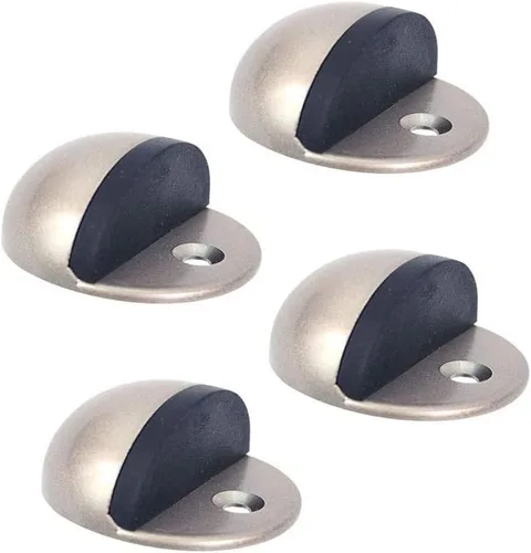 Vista 9 de Tope de puerta de piso de níquel satinado con almohadilla de goma, tapón de puerta en forma de semicírculo, acero inoxidable para proteger la pared