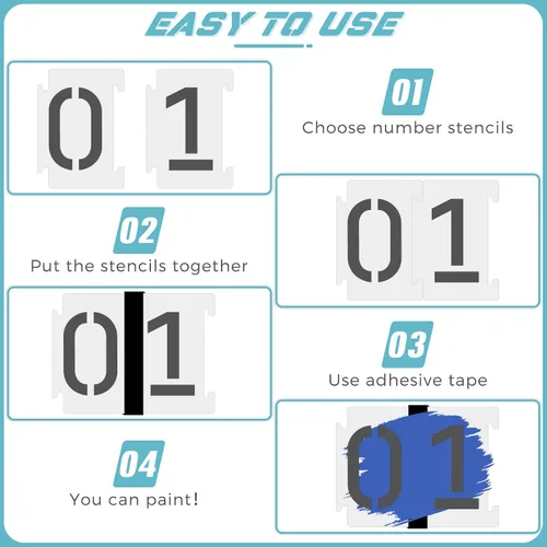 Vista 3 de Tenare Kit de 44 plantillas de bordillo de números de 4 pulgadas con 40 plantillas de plástico reutilizables de números de 0 a 9, cinta adhesiva, 3
