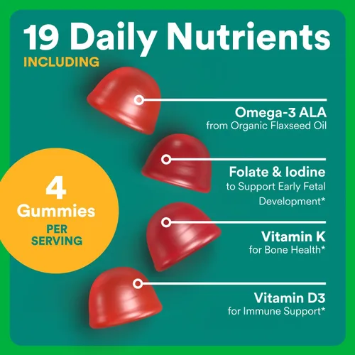 Vista 4 de SmartyPants - Multivitamínico prenatal orgánico para mujeres: Biotina, metilfolato, Omega 3 (ALA), vitamina D3, C, vitamina B12, B6, vitamina A, K2