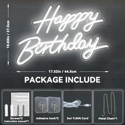 Vista 5 de Letrero de neón de feliz cumpleaños para decoración de pared, luz LED de neón regulable para decoración de pared, letreros LED de feliz cumpleaños