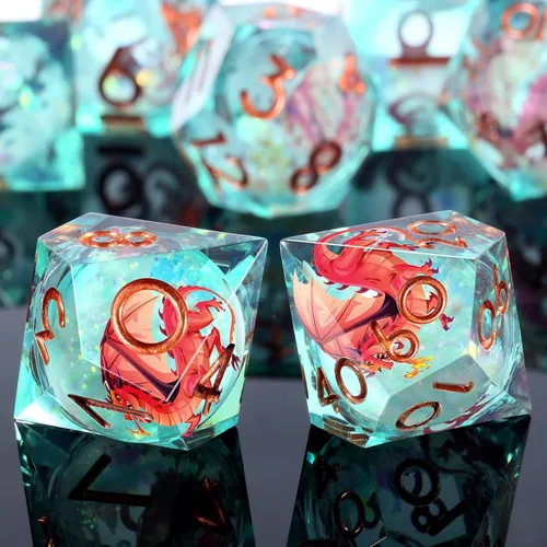 Vista 38 de DNDND Dados de Resina Ojo DND de Borde Afilado Dado de D&D con Estuche de Regalo para Juego de Dungeons and Dragons (Ojo de Dragón Verde)
