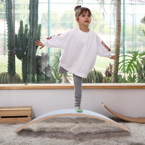 Vista 5 de Glintoper Tabla de equilibrio oscilante de madera de 27.5 pulgadas - Juguetes de yoga y entrenamiento corporal amigables para niños