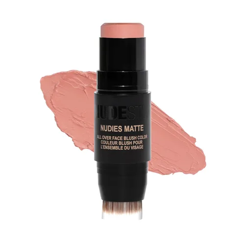 Nudestix Nudies Blush Stick - Rubor crema 3 en 1 para mejillas, ojos y labios con cepillo integrado, acabado mate suave para un rubor natural