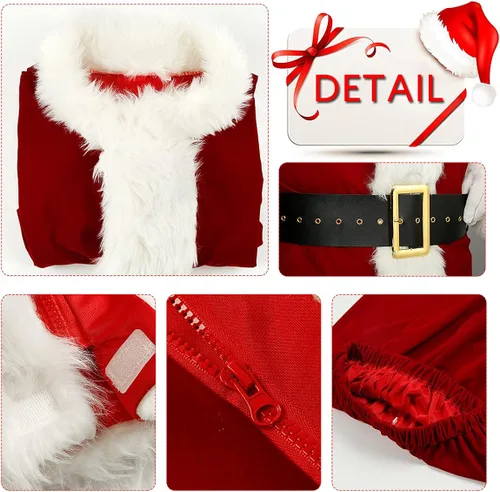 Vista 2 de Traje de Papá Noel de Navidad para hombres y mujeres disfraz de Papá Noel 10 piezas Blanco