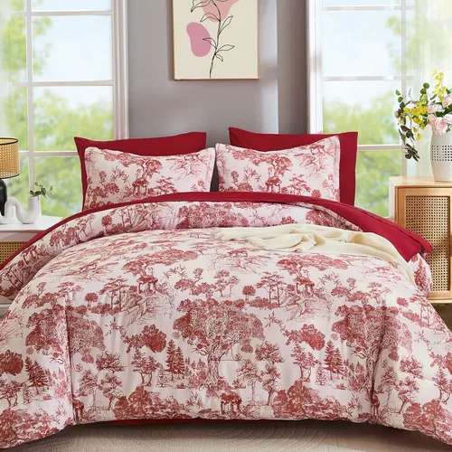Vista 9 de DJY Juego de edredón de cama Queen en negro, 7 piezas de edredón negro y blanco tamaño Queen con elegante impresión de plantas botánicas