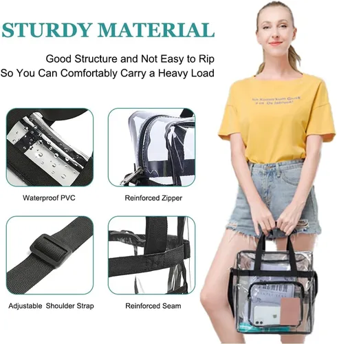 Vista 4 de Bolsa transparente aprobada para estadios, seguridad para estadios, viajes y gimnasio, bolsas transparentes de 12 x 6 x 12 pulgadas Stadium