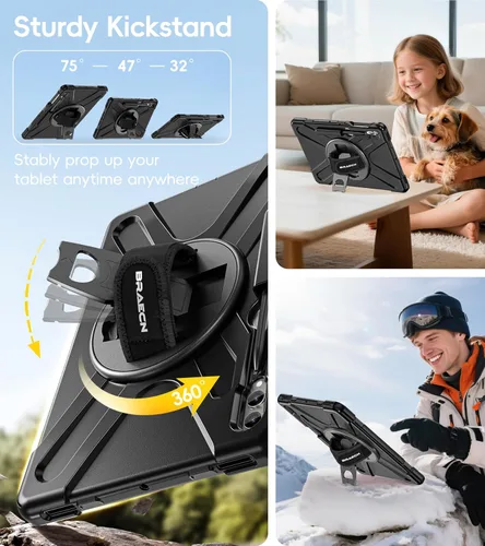 Vista 5 de BRAECN Funda para Samsung Galaxy Tab S10 Plus 2024/S9 Plus/S9 FE+/S8 Plus/S7 Plus/S7 FE 12.4 pulgadas, resistente a prueba de golpes con soporte