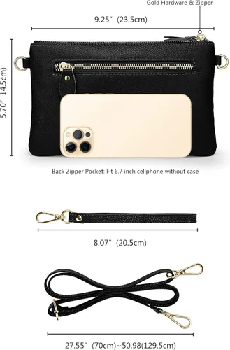 Vista 6 de YALUXE Cartera de mano de piel auténtica para mujer con correa cruzada