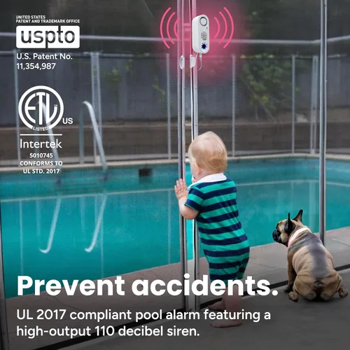 Vista 2 de TECHKO Alarma estroboscópica segura para piscina para niños, mascotas, certificación ETL UL 2017, resistente a la intemperie interior/exterior
