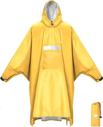 Vista 20 de ANYOO Poncho de lluvia con capucha para adultos impermeable ligero abrigo de lluvia para hombres mujeres chaqueta de lluvia reutilizable para Verde