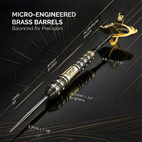 Vista 2 de IgnatGames Steel Tip Dart Set - Brass Barrels with Tempered Steel Points, Aluminum Shafts, 16 GlideXPro Flights (Standard No. 2 + Slim)