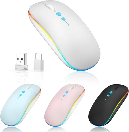 Vista 17 de Halpilt Ratón Inalámbrico Recargable Portátil Silencioso USB-A y Tipo C Modo Dual Ratón Inalámbrico 3 DPI Ajustables para Laptop, Mac, Android, PC