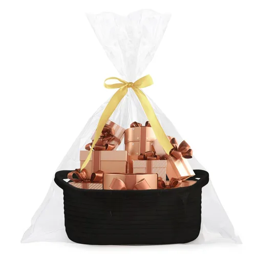 Poschnor Cesta de Regalo Vacía, Pequeña Cesta de Cuerda Tejida, Cesta de Almacenamiento de Juguetes para Bebé y Mascota, con Bolsas de Regalo y Negro