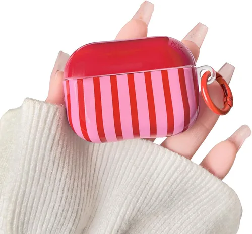 Vista 13 de Lovmooful Funda compatible con AirPods 2ª/1ª, linda funda colorida a rayas con diseño de hebilla redonda para mujeres y niñas, funda protectora